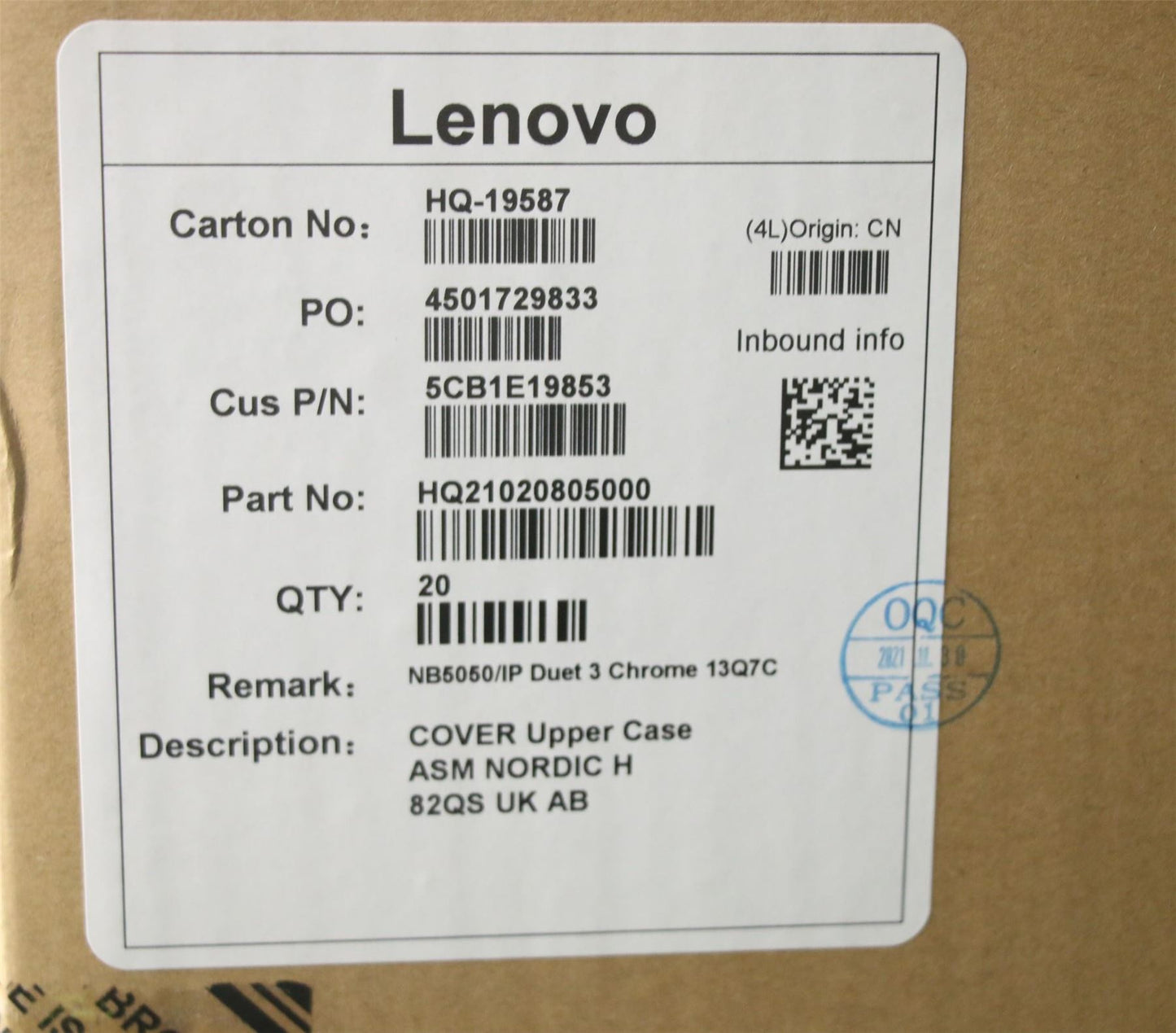 Lenovo Upper Case ASM NORDIC H 82QS UK AB 5CB1E19853