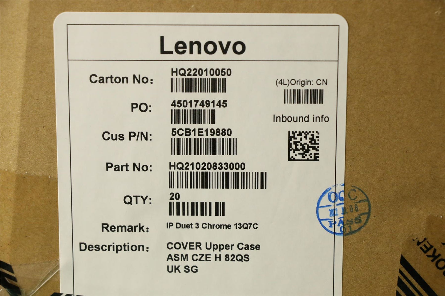 Lenovo Duet Duet 5 Chromebook 13Q7C6 KeyboardPalmrest Black 5CB1E19880