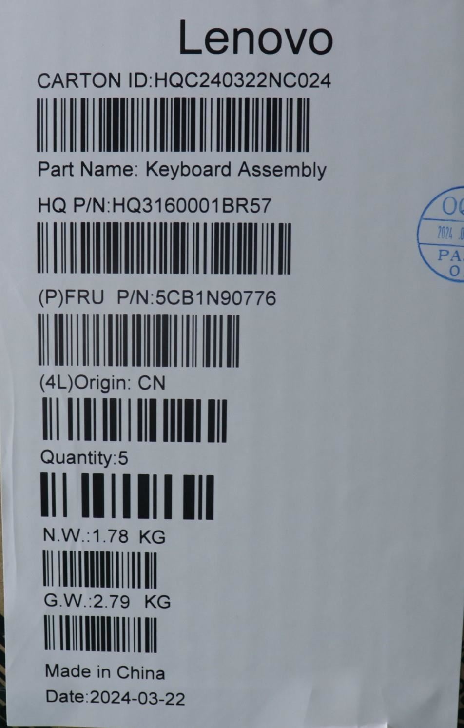 Lenovo Upper Case ASM GER H 83E3 LG 5CB1N90776