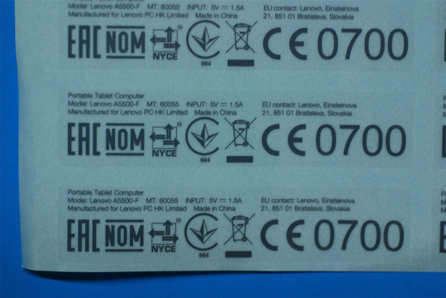 Lenovo A5500-F Rating Label-RU&*82LVP60004W CS 5L19A6MWC0