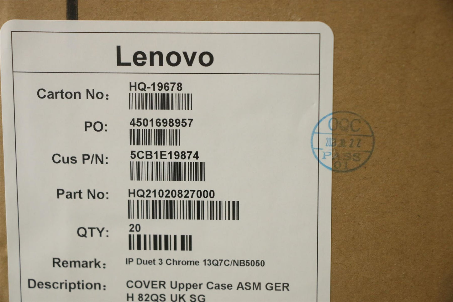 Lenovo Duet Duet 5 Chromebook 13Q7C6 Keyboard Palmrest UK Black 5CB1E19874