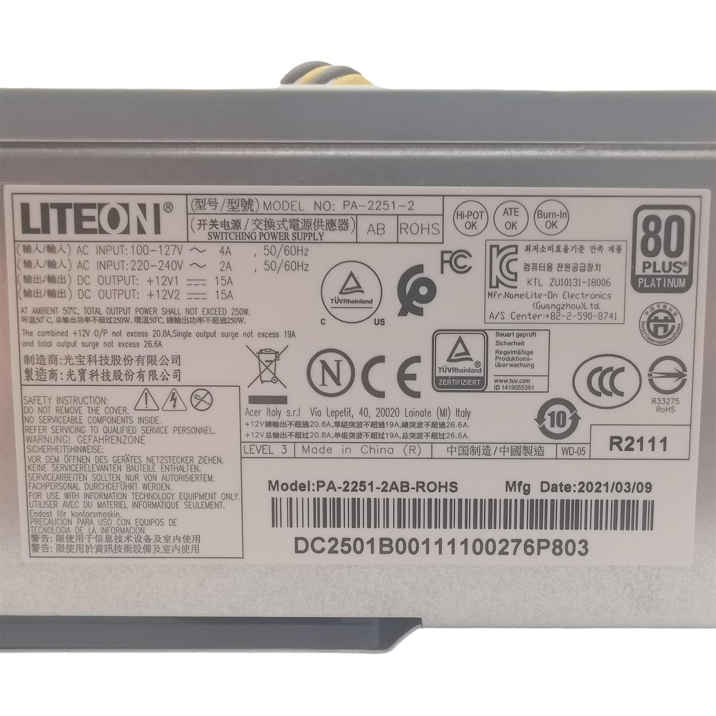 Acer Veriton VD650 VD750 VES2735G VX4665G Power Supply Unit 250W DC.25018.002