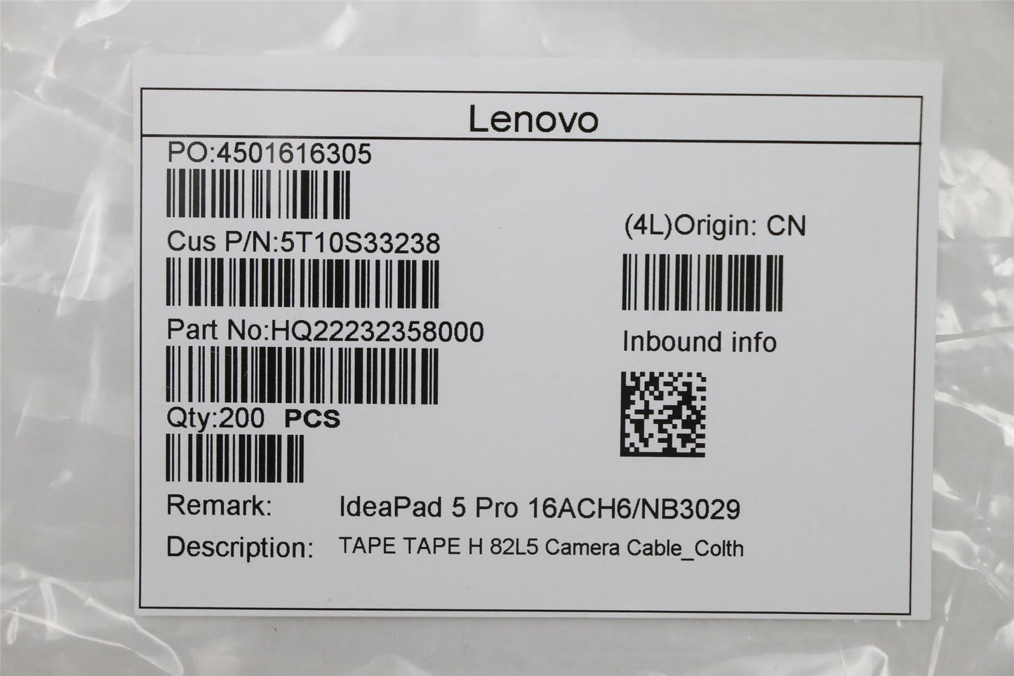 Lenovo 5T10S33238 TAPE TAPE H 82L5 Camera Cable_Colth