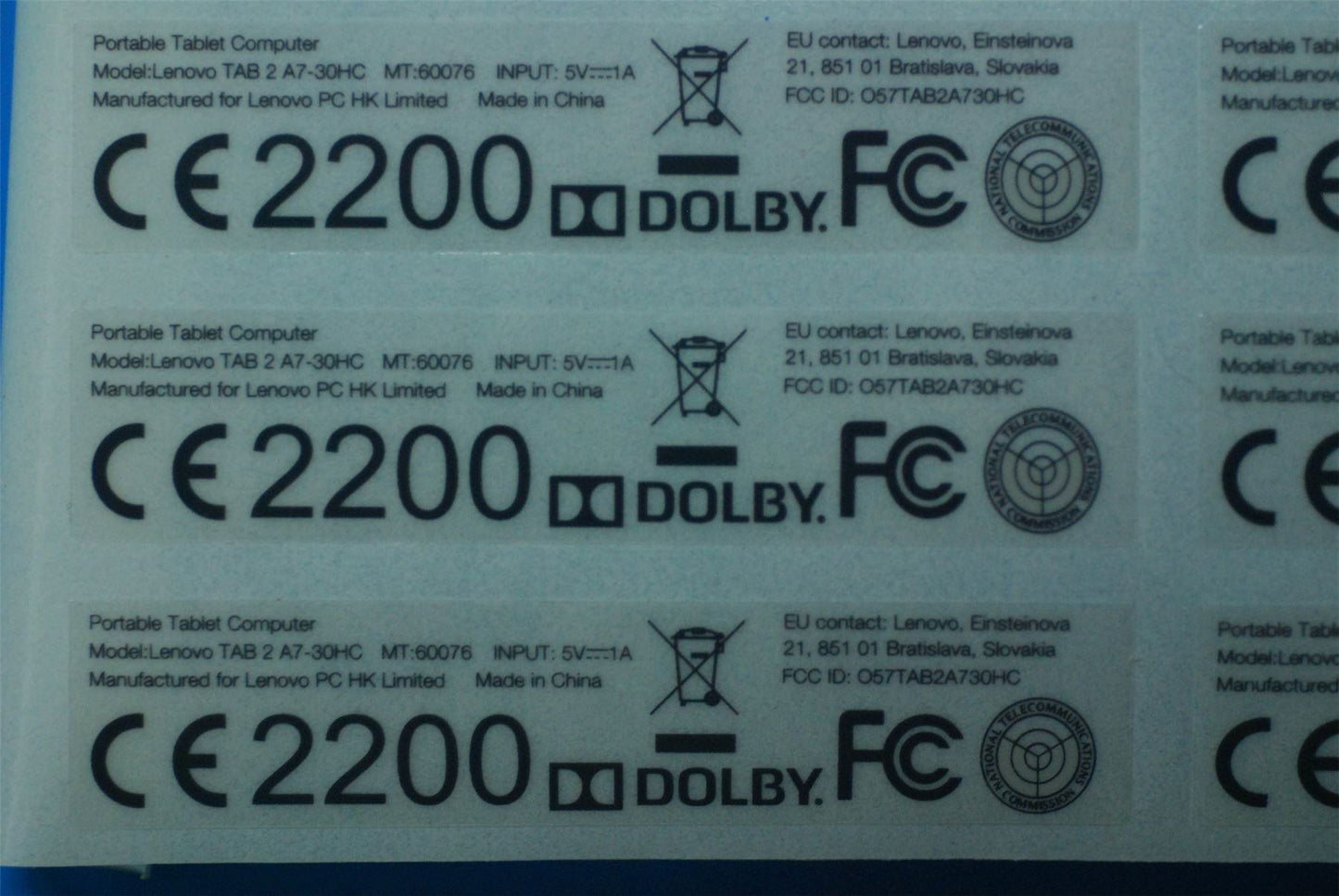 Lenovo A7-30HC rating label&*HQ60401663000 CS 5L18C00961