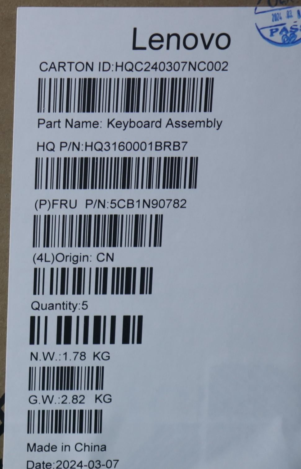 Lenovo Upper Case ASM HUN H 83E3 LG 5CB1N90782