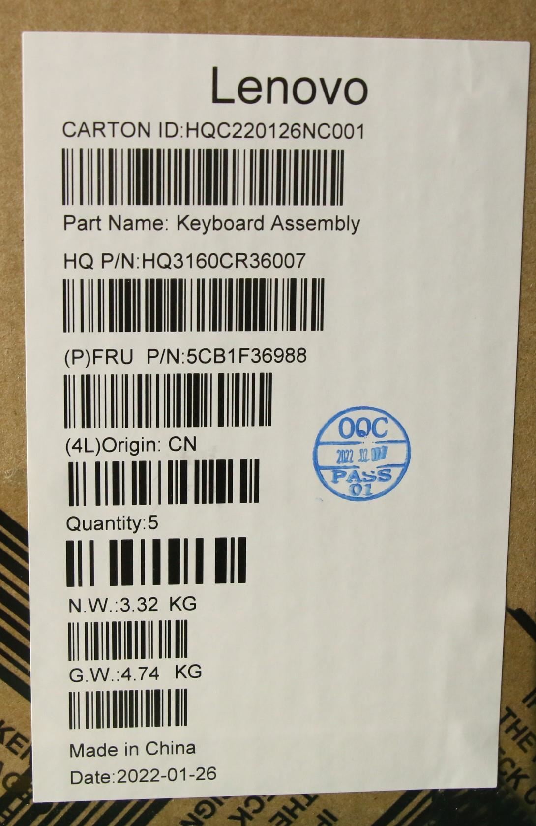 Lenovo Upper Case ASM_SPA H 82QQ SG_UMA 5CB1F36988