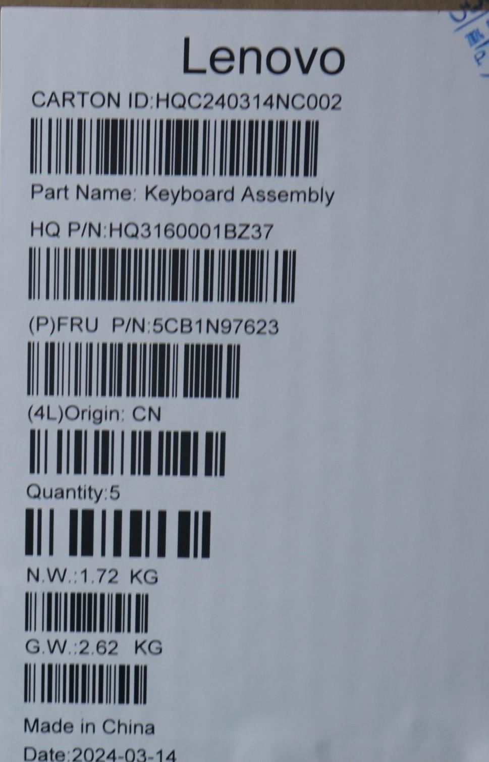 Lenovo UpperCaseASM SWS H83DJ FP SG 5CB1N97623