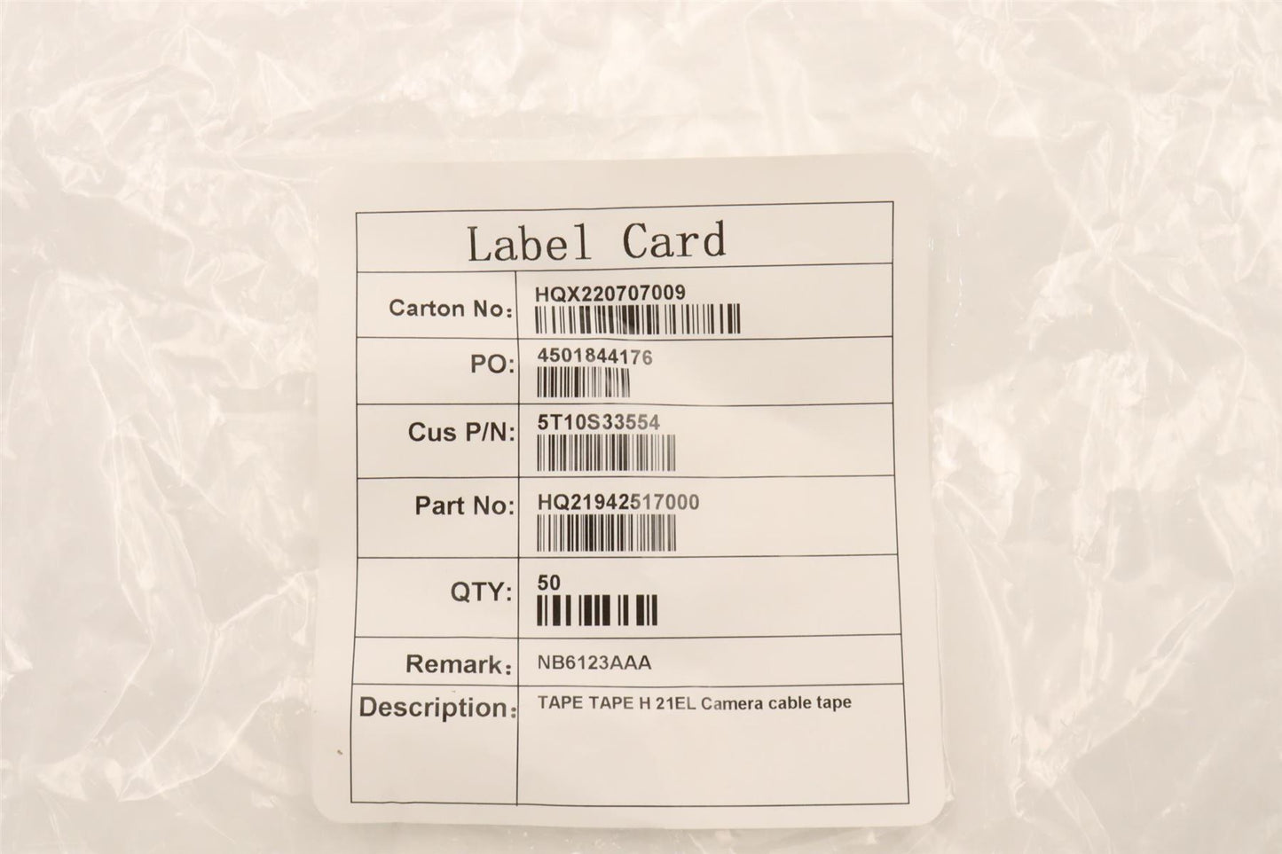 Lenovo TAPE TAPE H 21EL Camera cable tape 5T10S33554