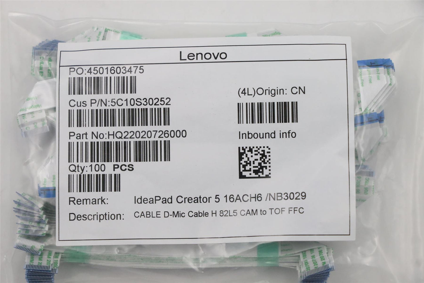 Lenovo D-Mic Cable H 82L5 CAM to TOF FFC 5C10S30252