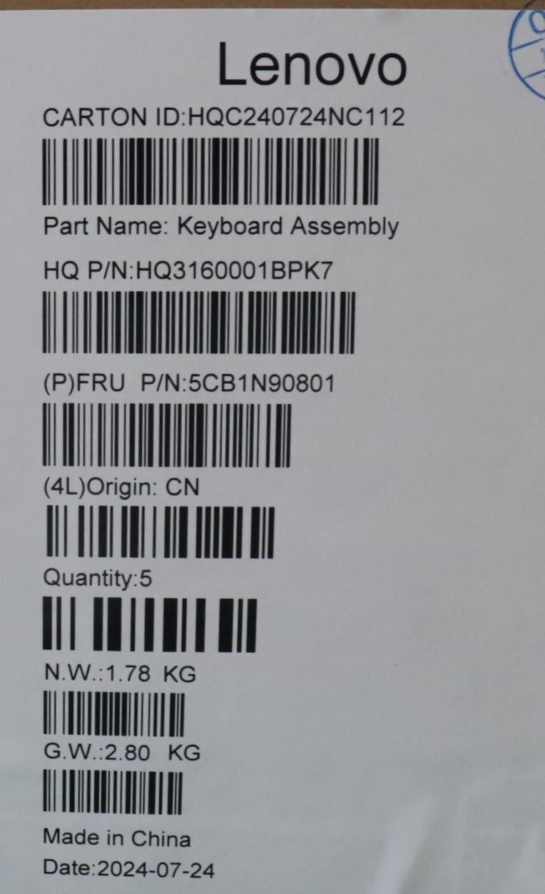 Lenovo Upper Case ASM SPA H 83E3 LG PST 5CB1N90801