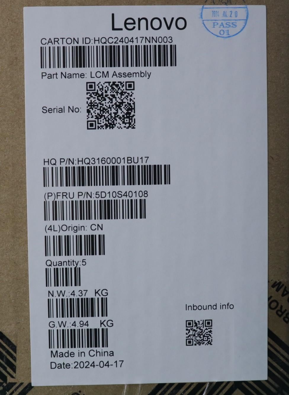Lenovo HUD H 83DU 16_2K_OLED_GL400N_CB 5D10S40108