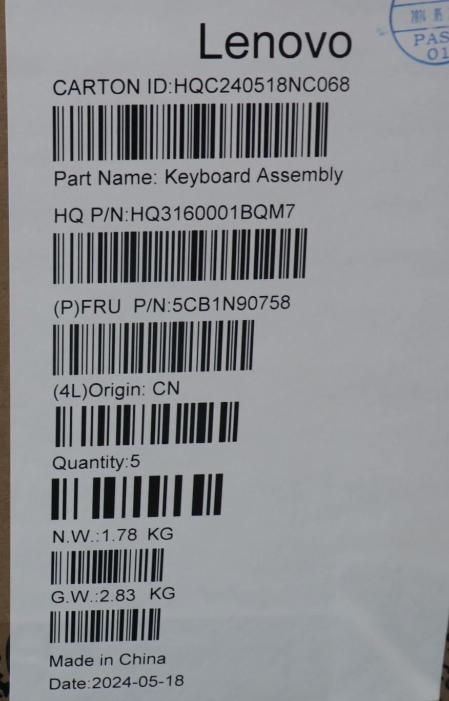 Lenovo Upper Case ASM BEL H 83E3 LG 5CB1N90758