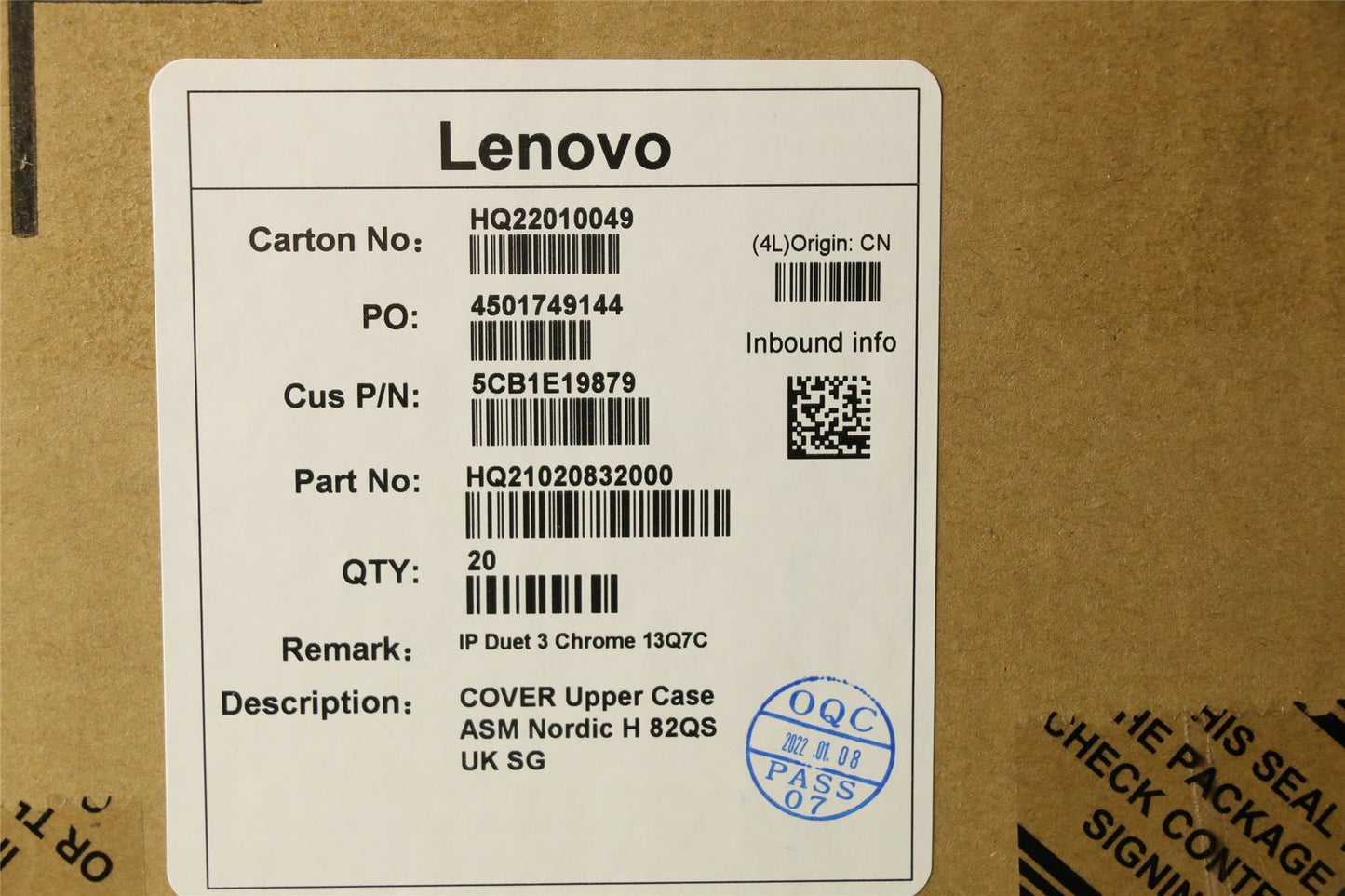 Lenovo Duet Duet 5 Chromebook 13Q7C6 Keyboard Palmrest Norwegian 5CB1E19879