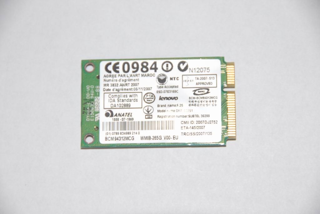Lenovo Gtc BCM4312 M 802.11G ROW NB WiFi WLAN Board 20001882