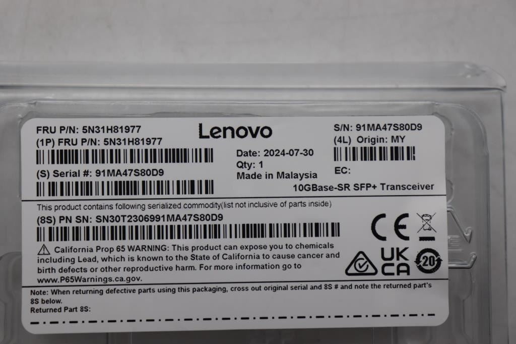 Lenovo NETWRK_CRD Single Rate SR/SW Module SFP+ Board 5N31H81977
