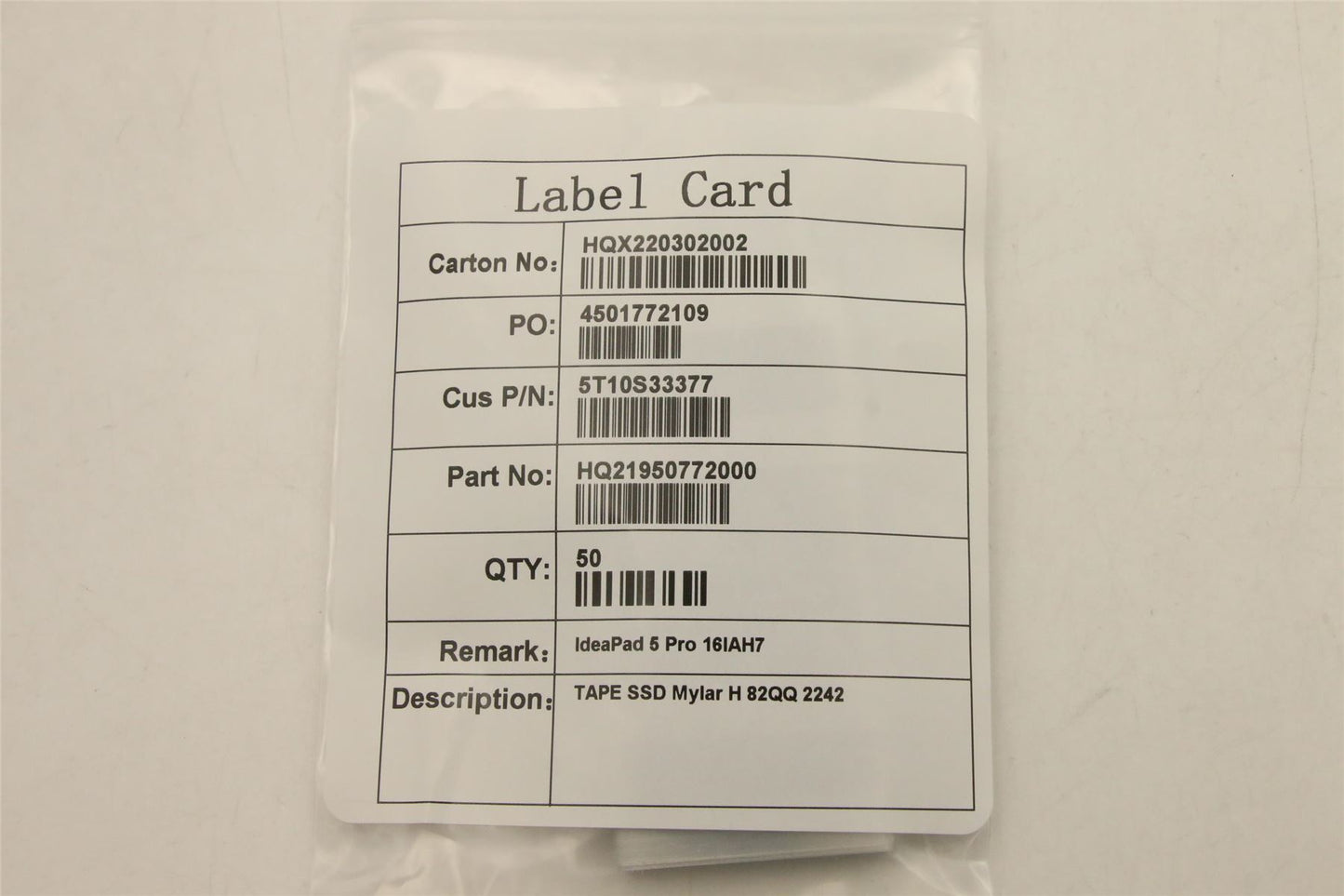 Lenovo TAPE SSD Mylar H 82QQ 2242 5T10S33377