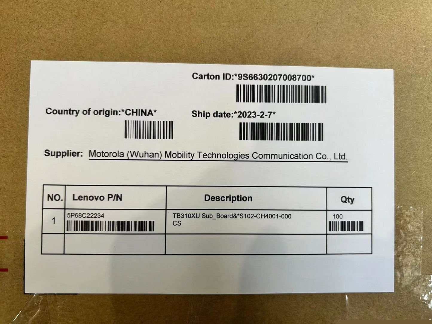 Sous-carte Lenovo Tab Tab M9 5P68C22234