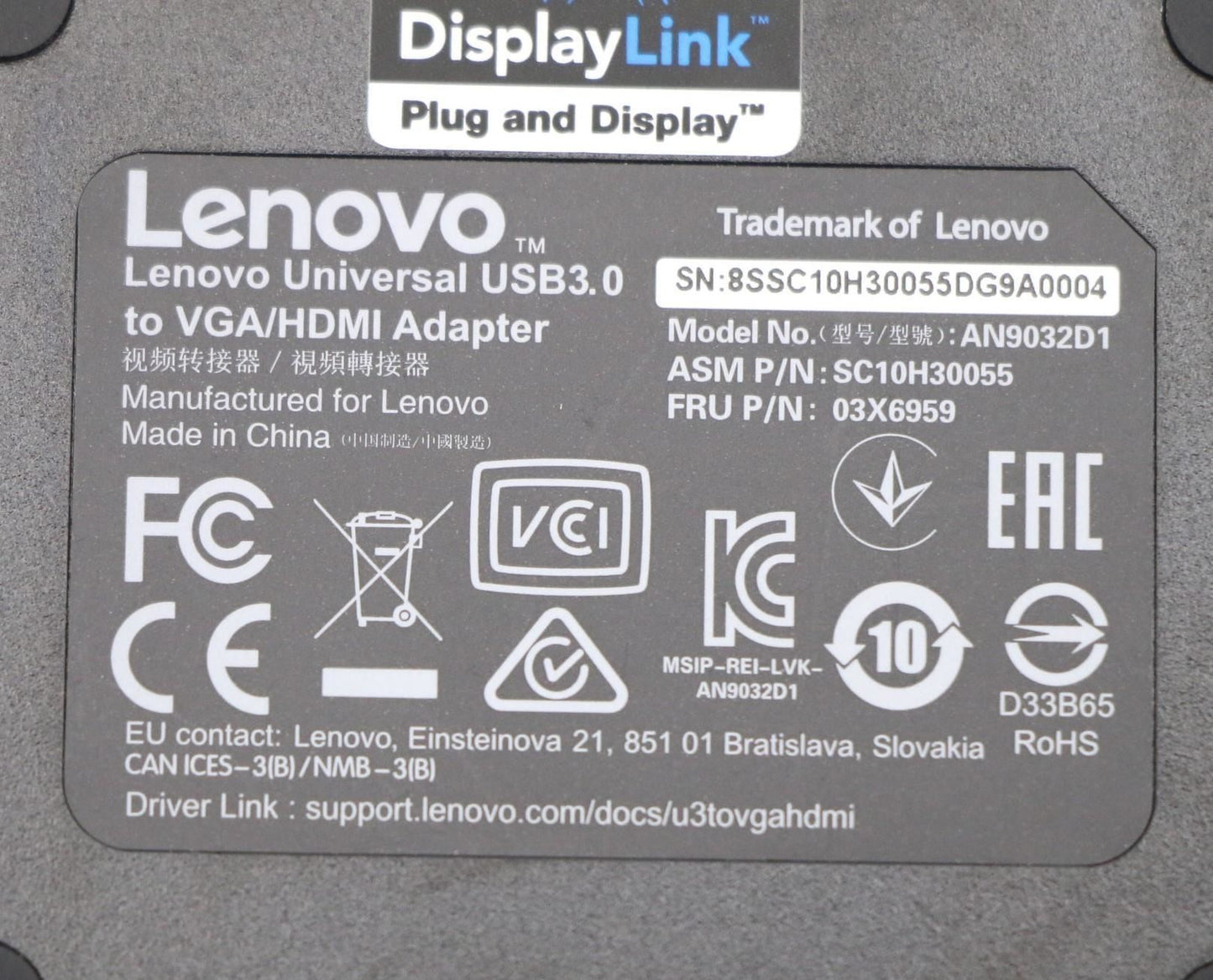 Lenovo USB3.0 to VGA/HDMI Adapter 03X6959