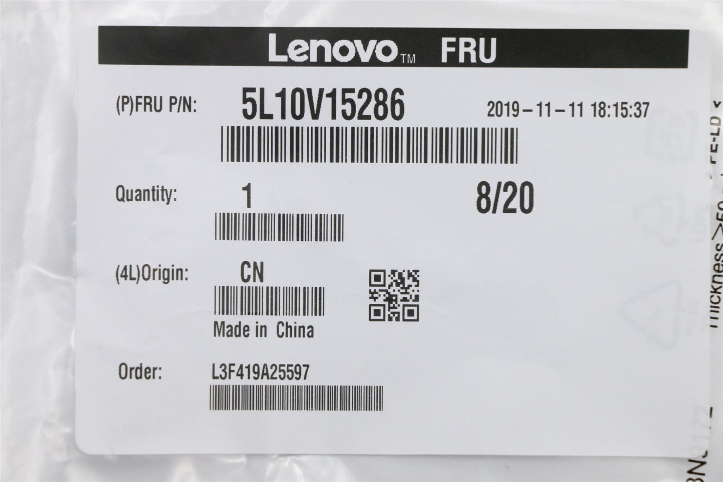 Lenovo Sideswipe FRU Label KIT 5L10V15286