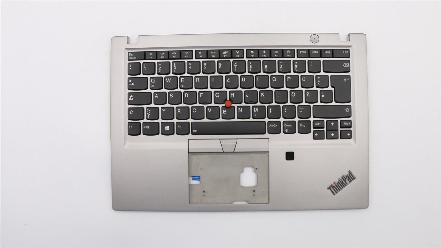 Lenovo ThinkPad T490s Keyboard Palmrest Top Cover German Silver Backlit 02HM357