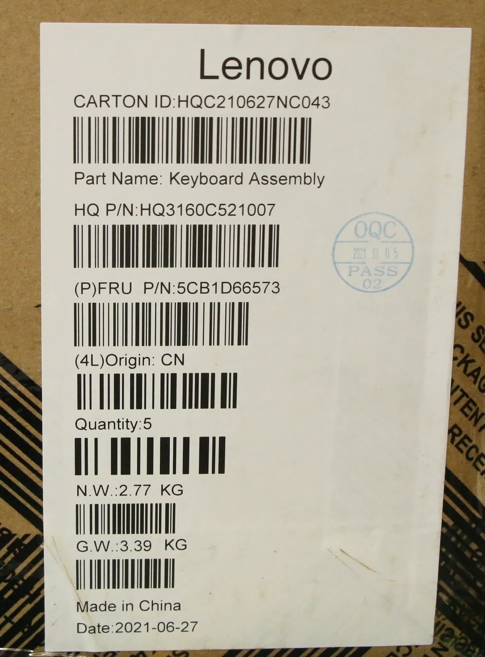 Lenovo ThinkBook 13x ITG Palmrest Touchpad Cover Keyboard German Grey 5CB1D66573