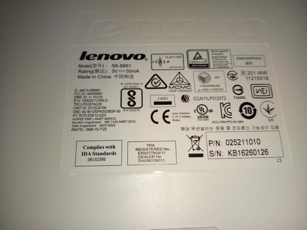 Lenovo Liteon SK-8861(KR) 2.4G KB-White8 Korean Keyboard 25211010
