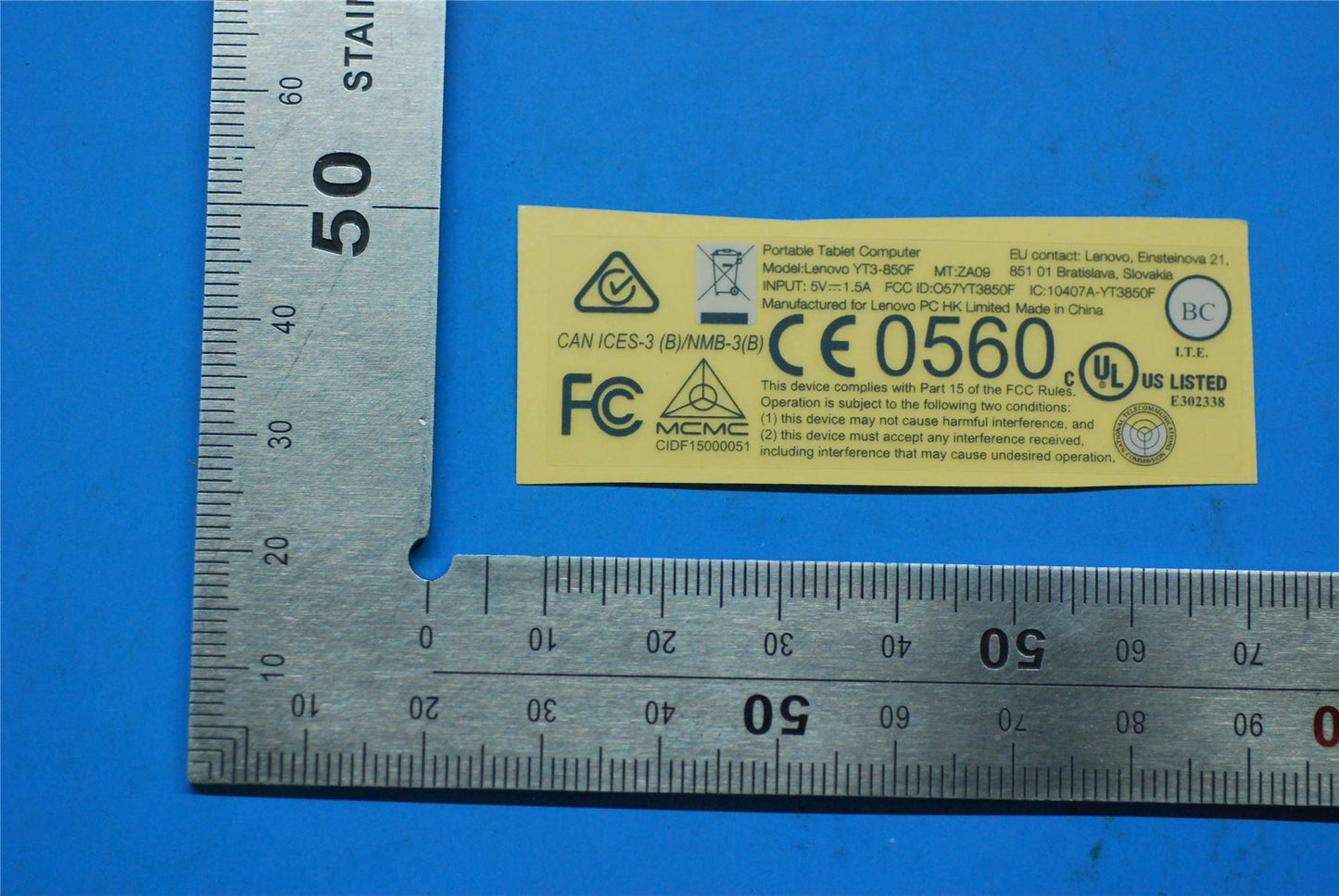 Lenovo 5L18C02848 YT3-850 Rating label&*70152399 CS