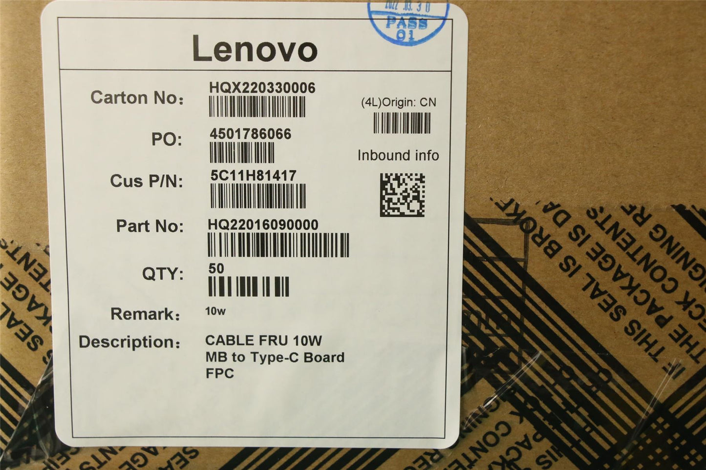 Lenovo FRU 10W MB to Type-C Board FPC 5C11H81417