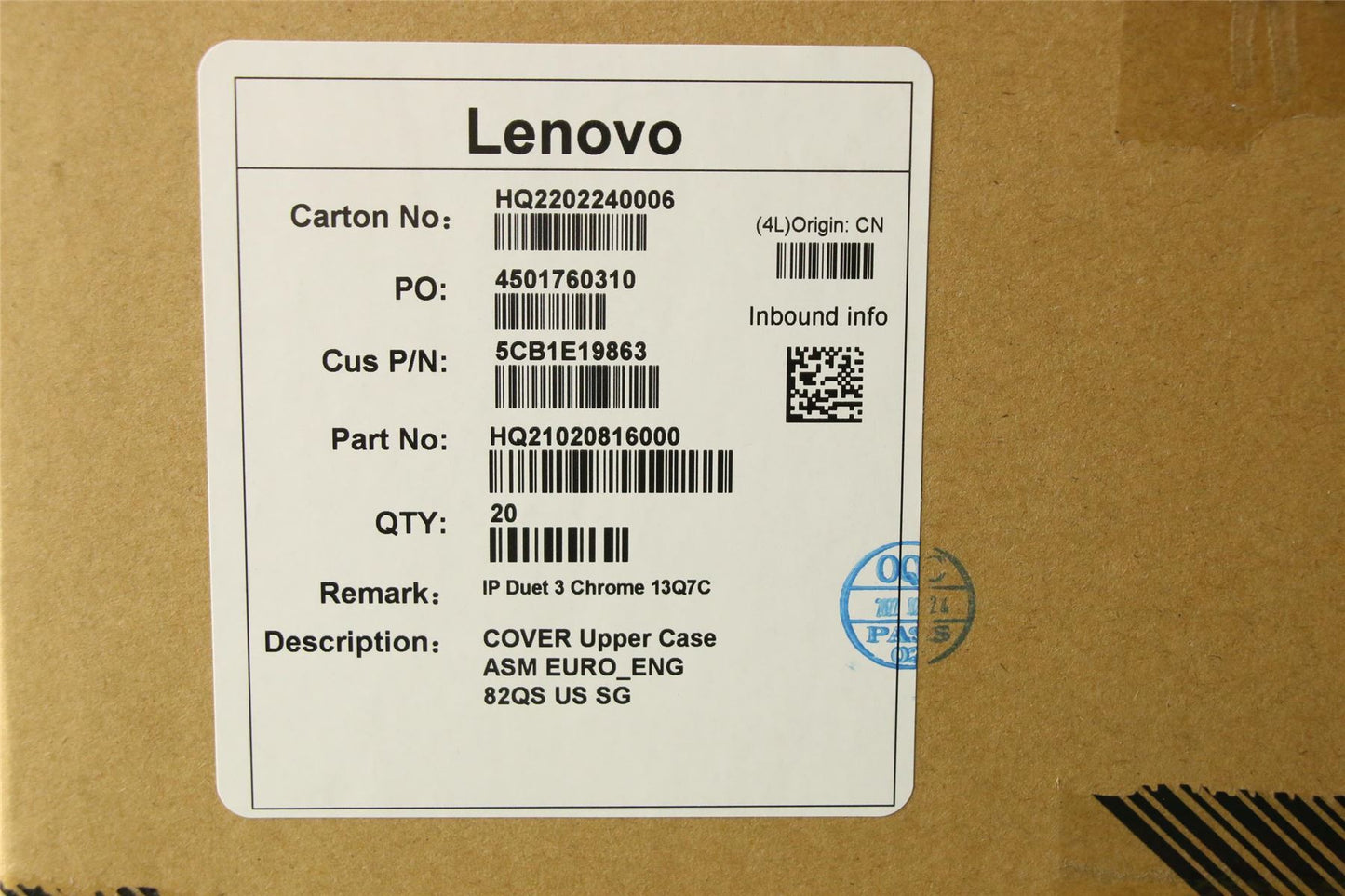 Lenovo Duet Duet 5 Chromebook 13Q7C6 Keyboard Palmrest US Black 5CB1E19863