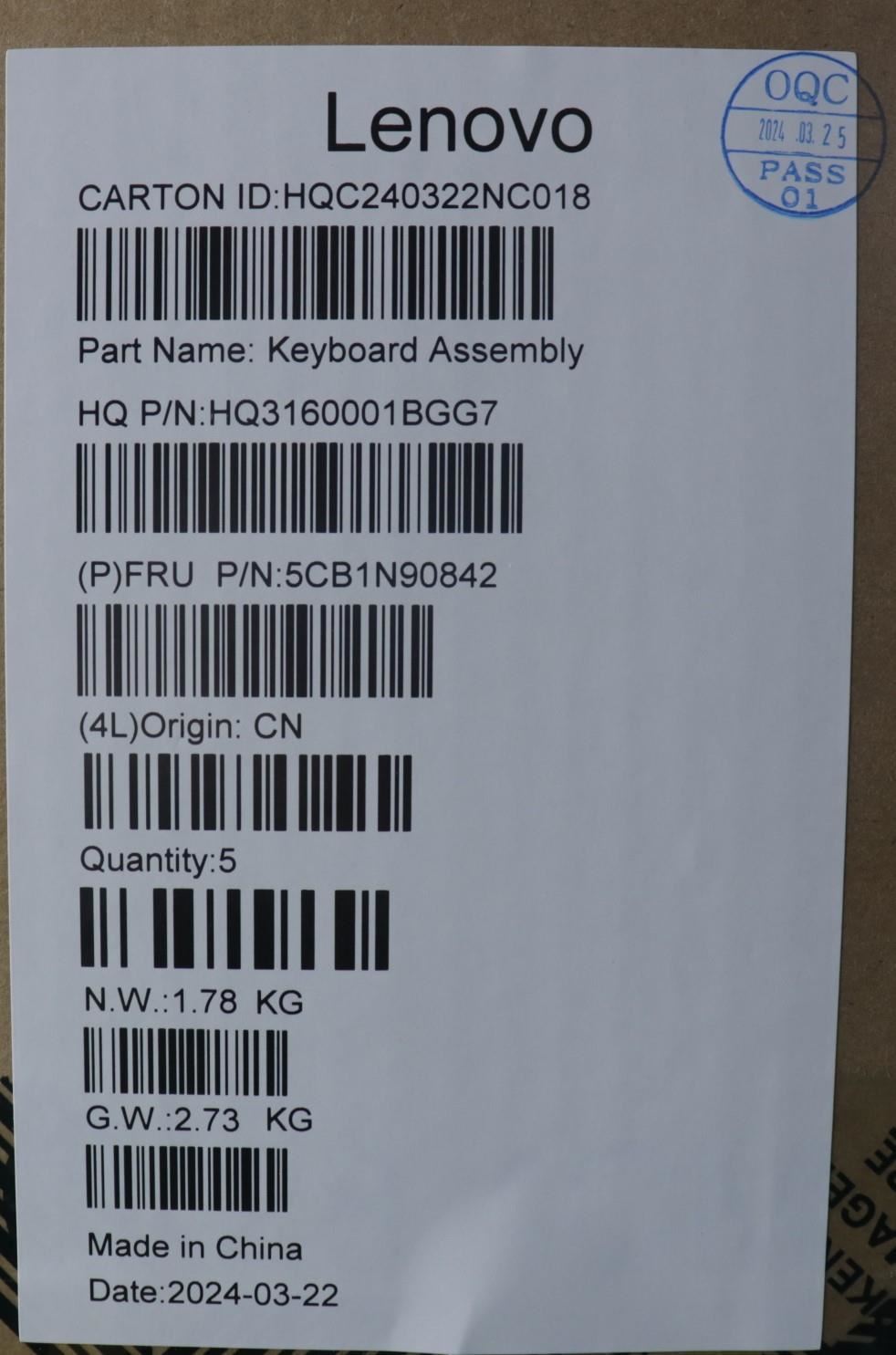 Lenovo Upper Case ASM SPA H 83D3 ARGY 5CB1N90842