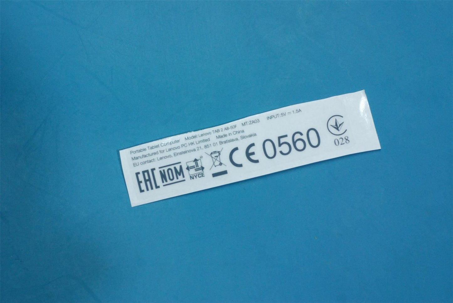 Lenovo A8-50F Rating label UA/RU/MX&*70152673CS 5L18C02096
