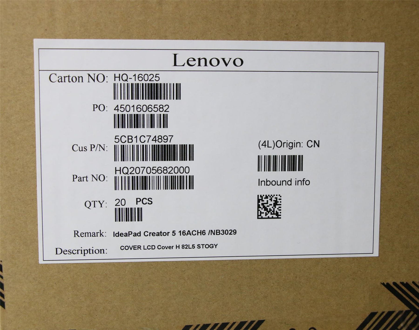 Lenovo Pro 5-16ACH6 5 Pro-16ACH6 LCD Cover Rear Back Housing Grey 5CB1C74897