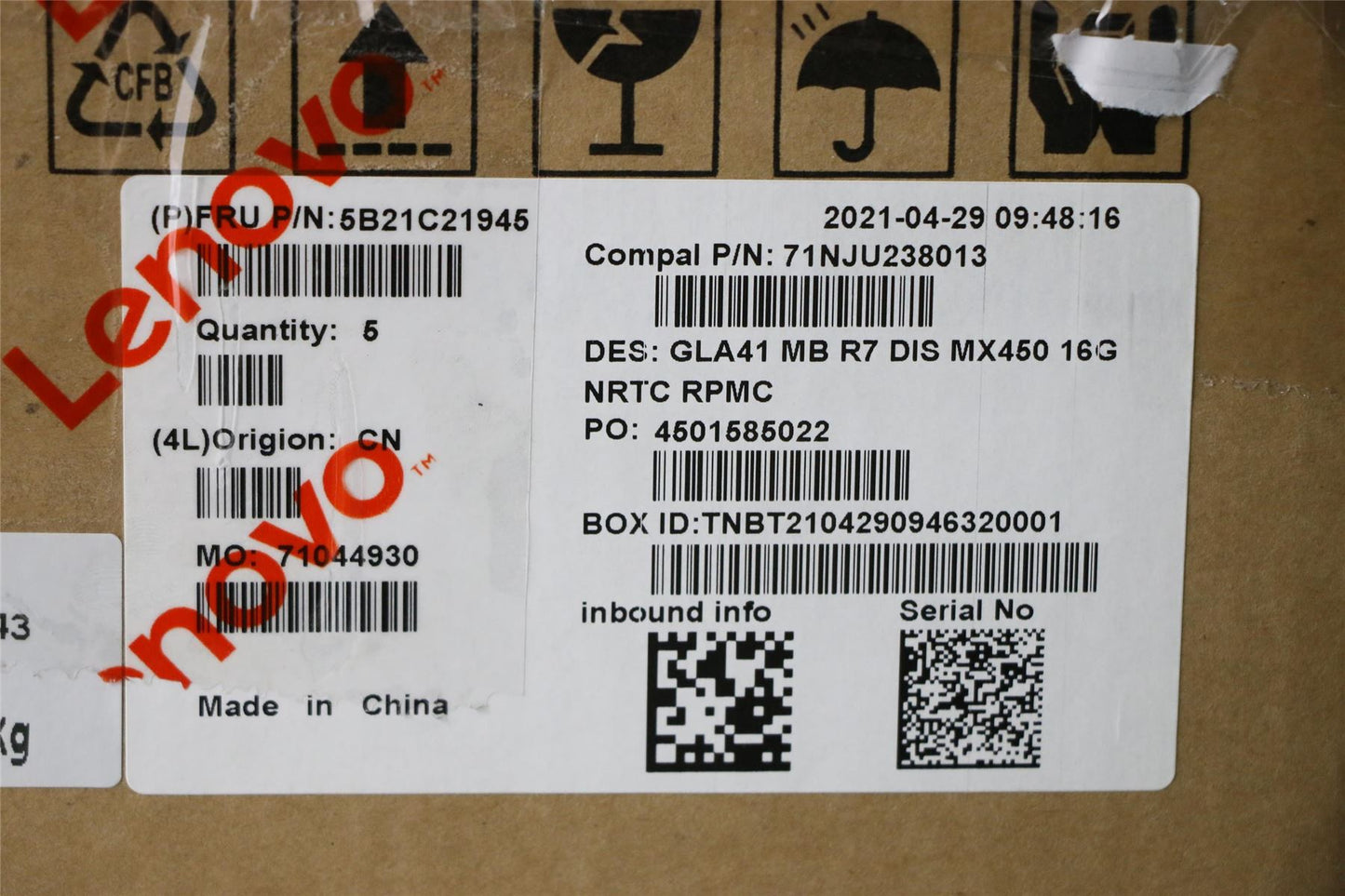 Lenovo IdeaPad 5 14ACN6 Motherboard Mainboard DIS AMDR75800U 16G 5B21C21945