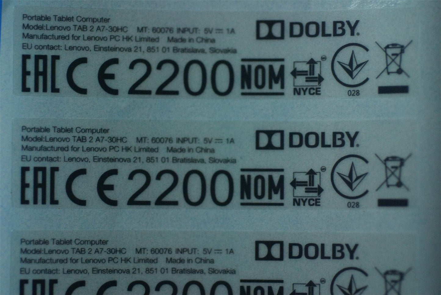 Lenovo A7-30HC rating label&*HQ60401668000 CS 5L18C00965