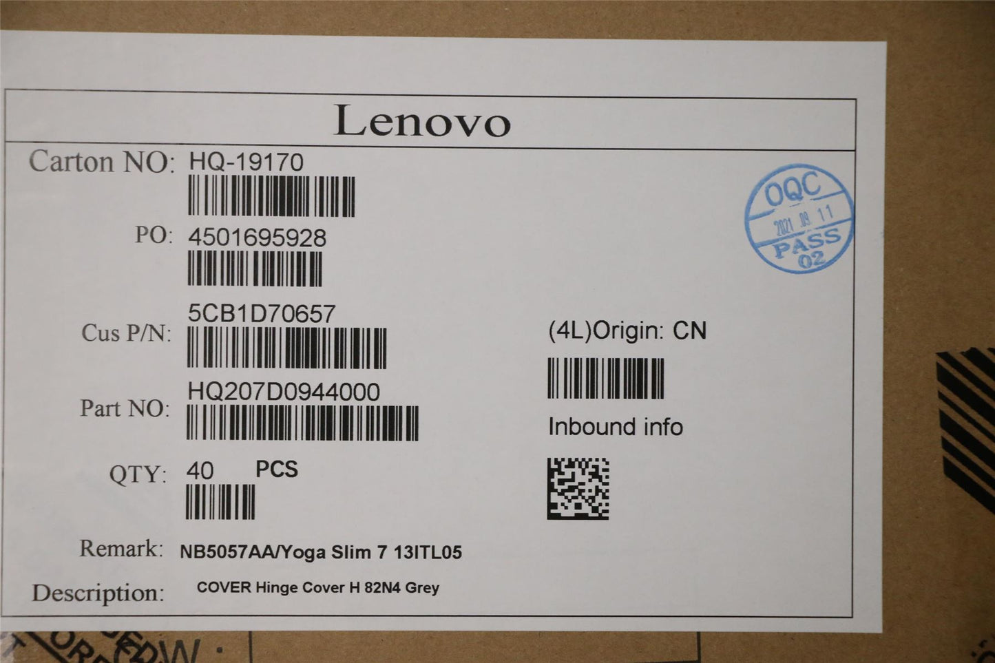 Lenovo Chromebook 15IJL6 Hinge Cap Strip Trim Cover Grey 5CB1D70657