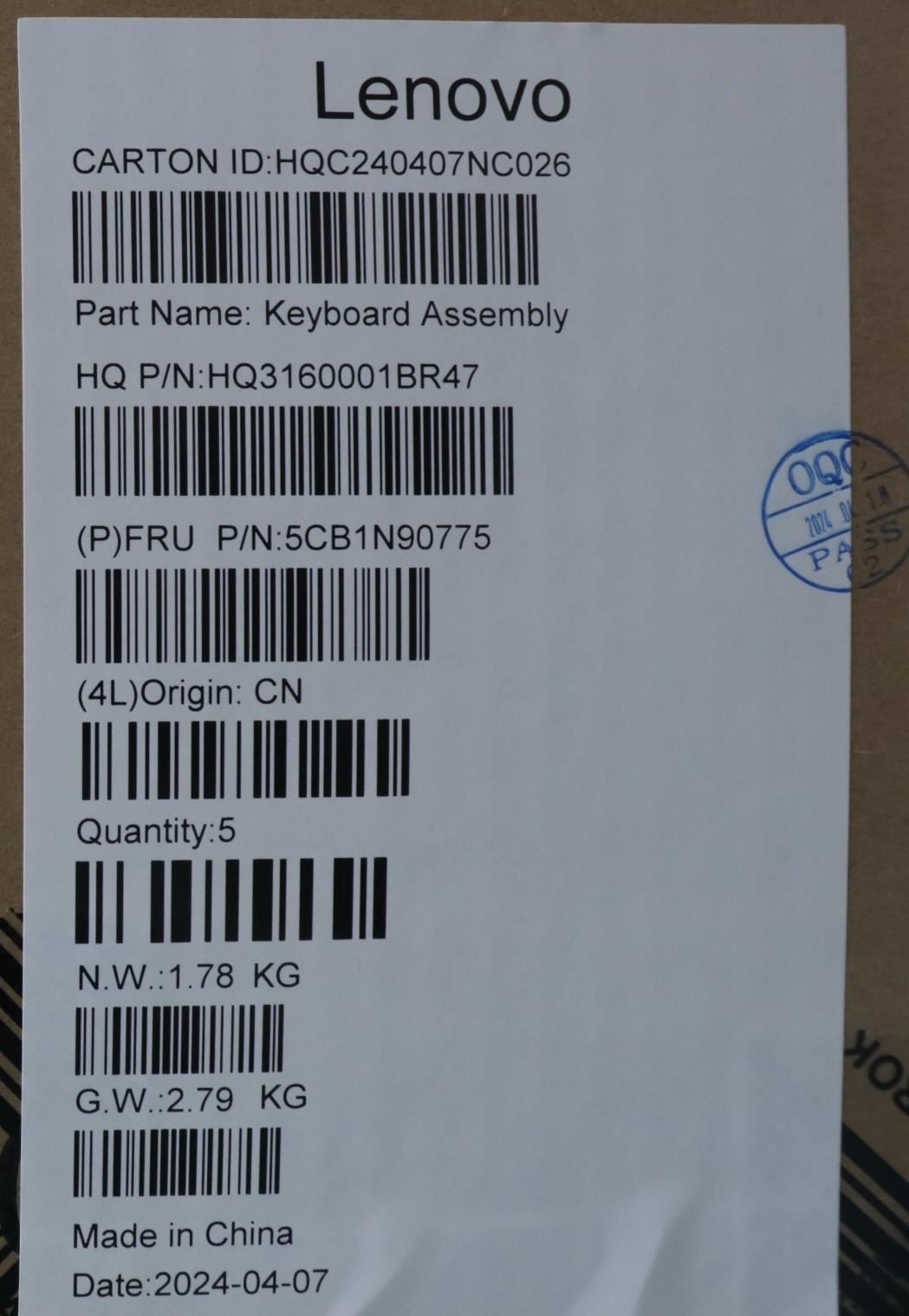 Lenovo Upper Case ASM GER H 83E3 LG PST 5CB1N90775