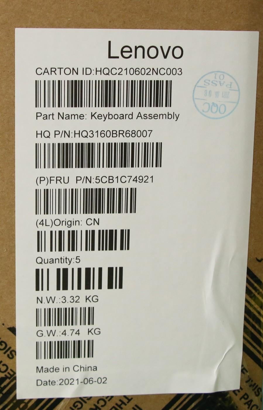 Lenovo Pro 5 Pro-16ACH6 Keyboard Palmrest Top Cover Norwegian Silver 5CB1C74921
