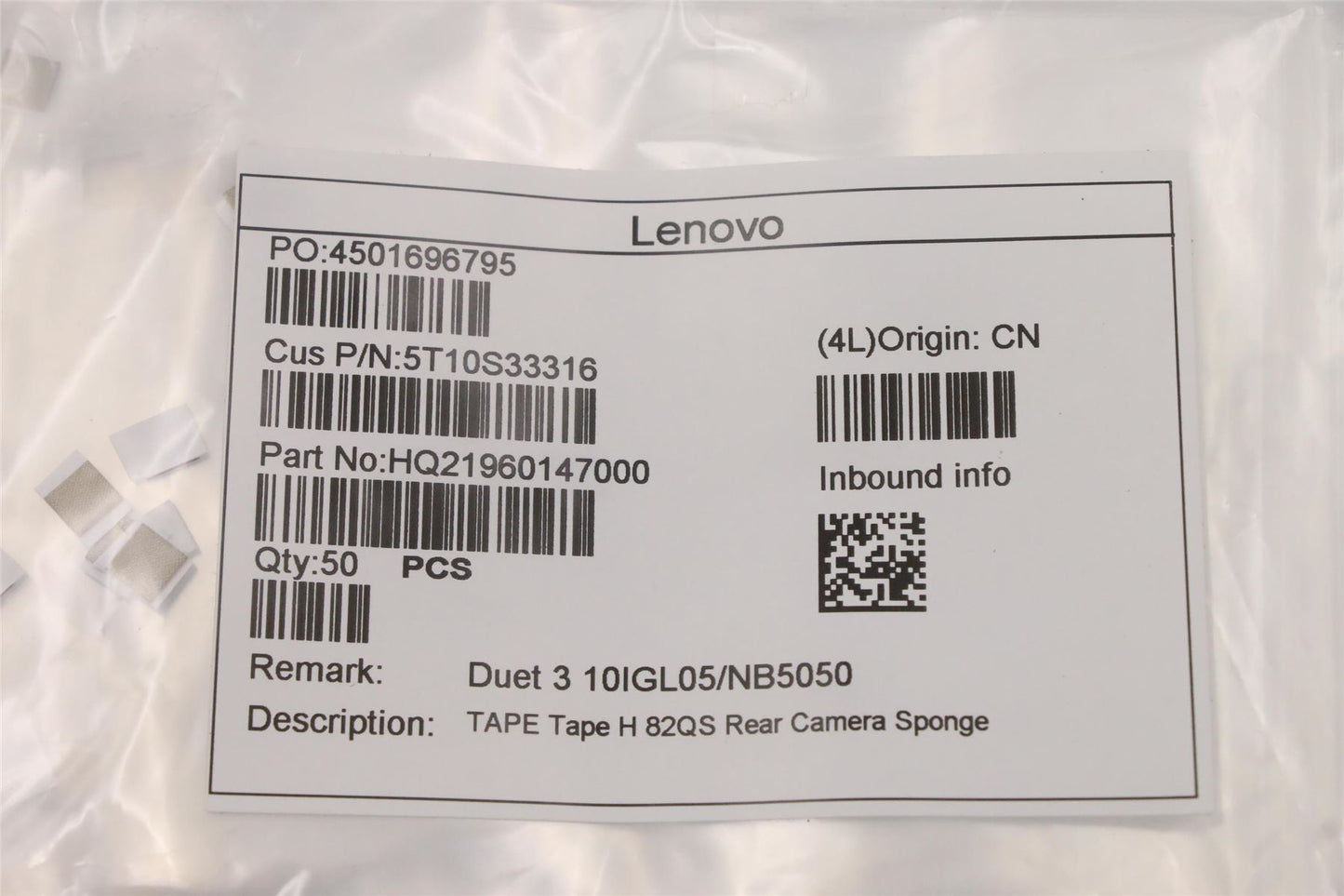 Lenovo TAPE Tape H 82QS Rear Camera Sponge 5T10S33316