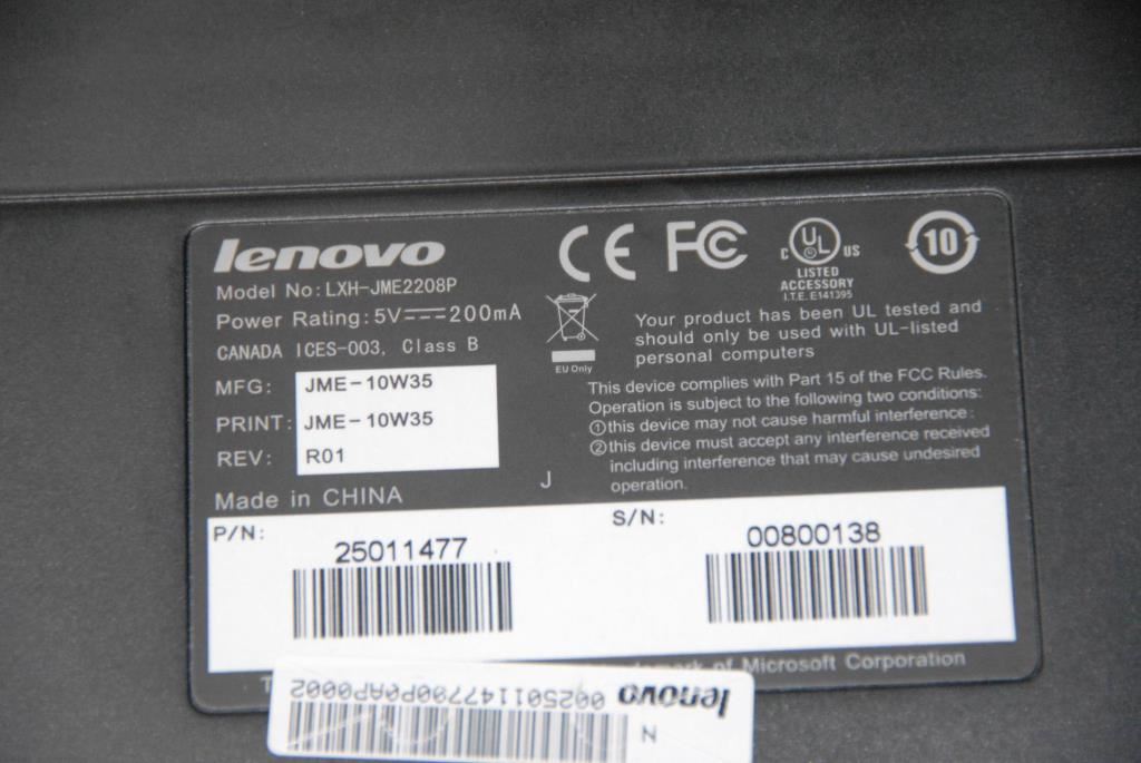 Lenovo Sunrex LXH-JME-2208P(B)(CN-EN) PS2 KB English Keyboard 25011477
