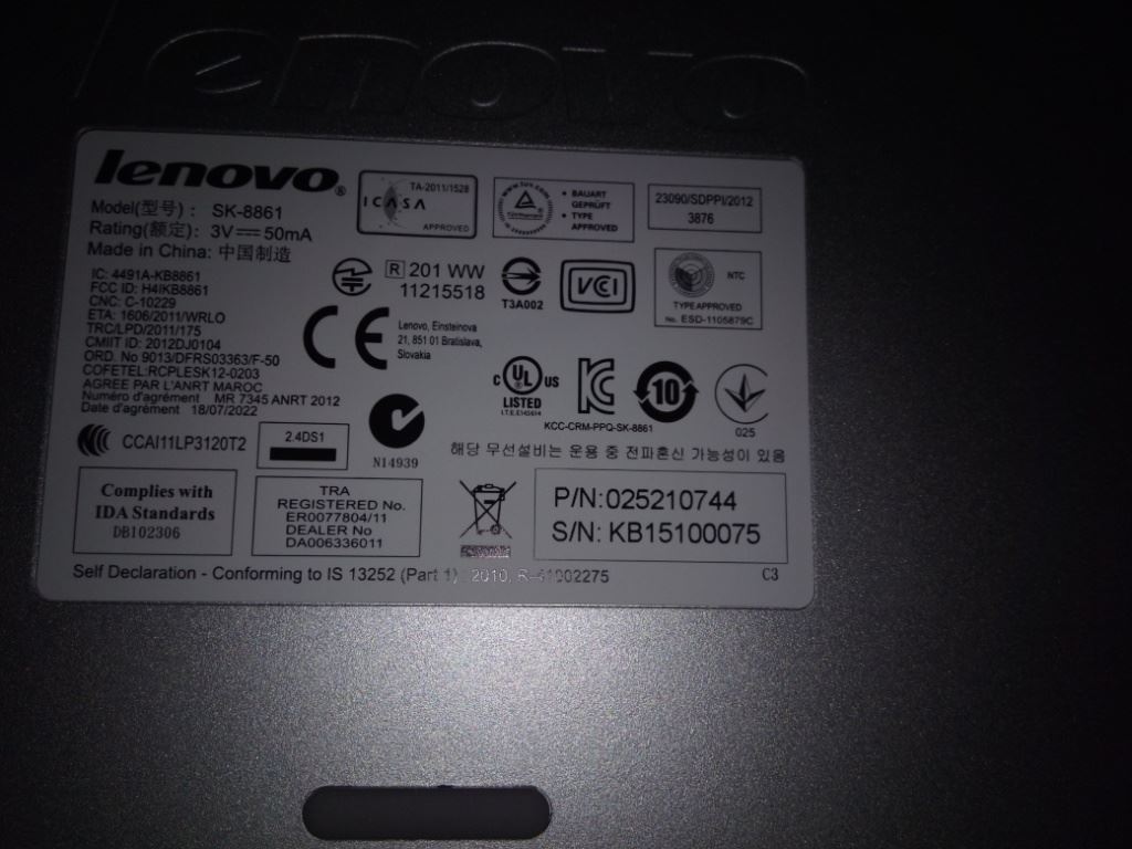 Lenovo Liteon SK-8861(SA) 2.4G KB Only-Silver8 Keyboard 25210744