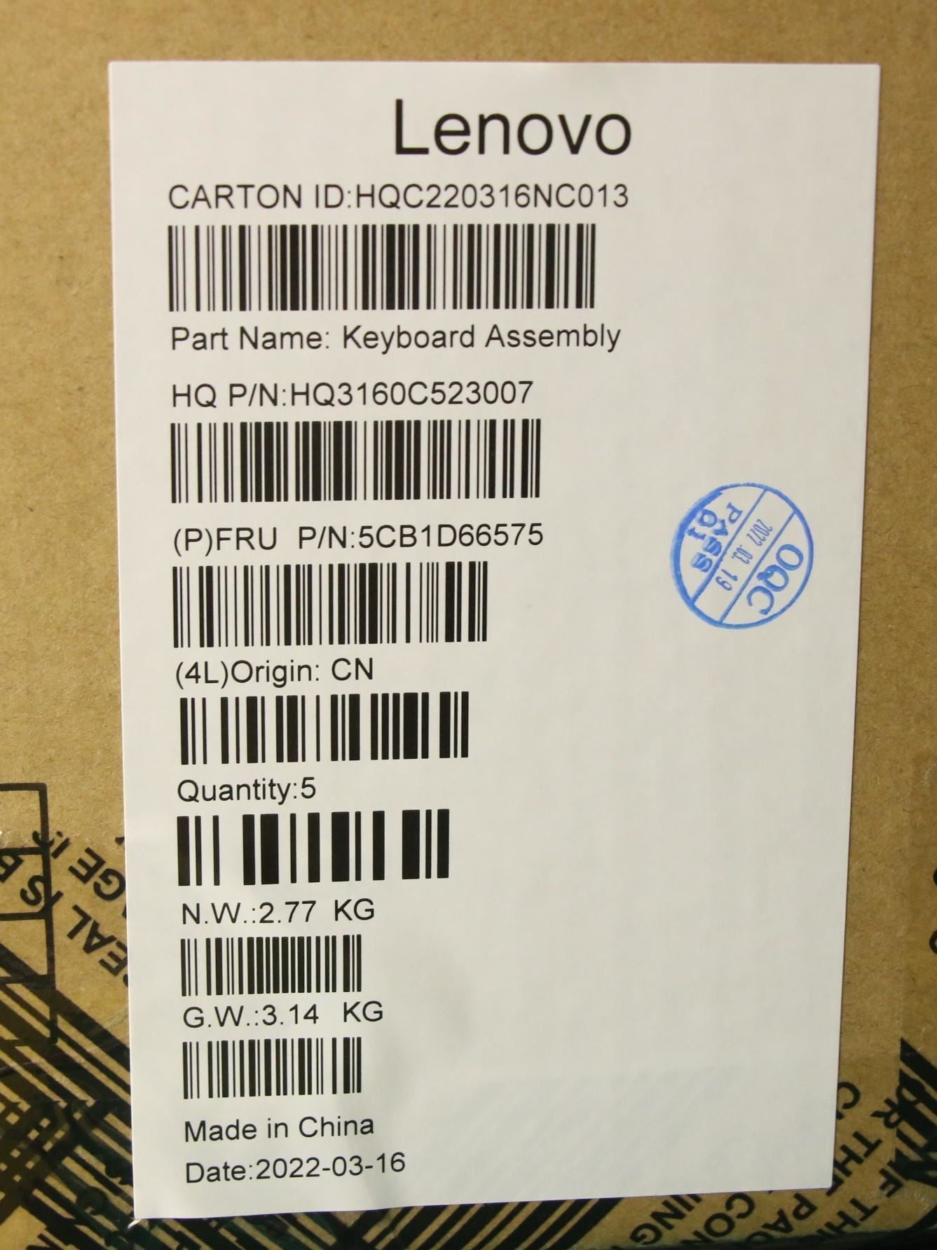 Lenovo ThinkBook 13x ITG Palmrest Cover Touchpad Keyboard Nordic 5CB1D66575