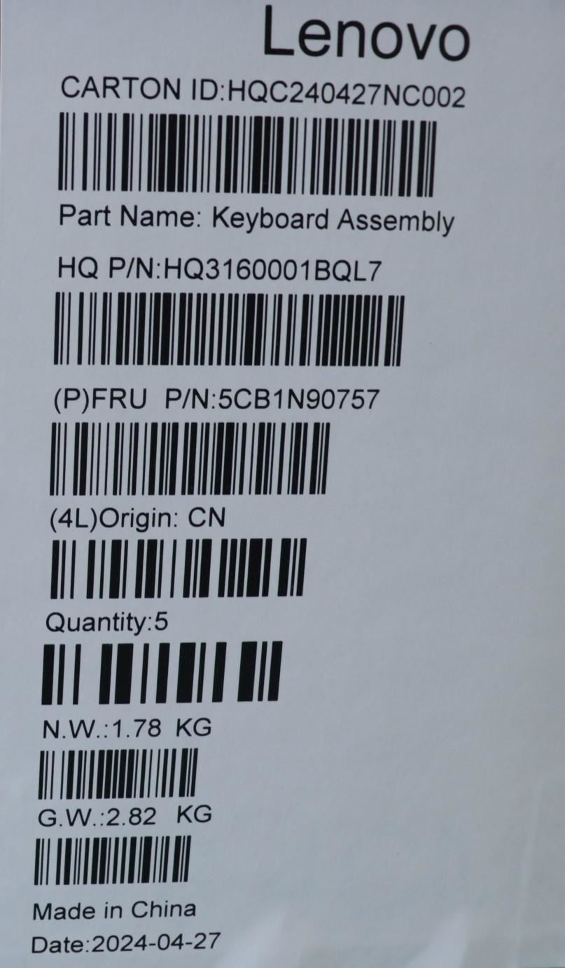 Lenovo Upper Case ASM BEL H 83E3 LG PST 5CB1N90757