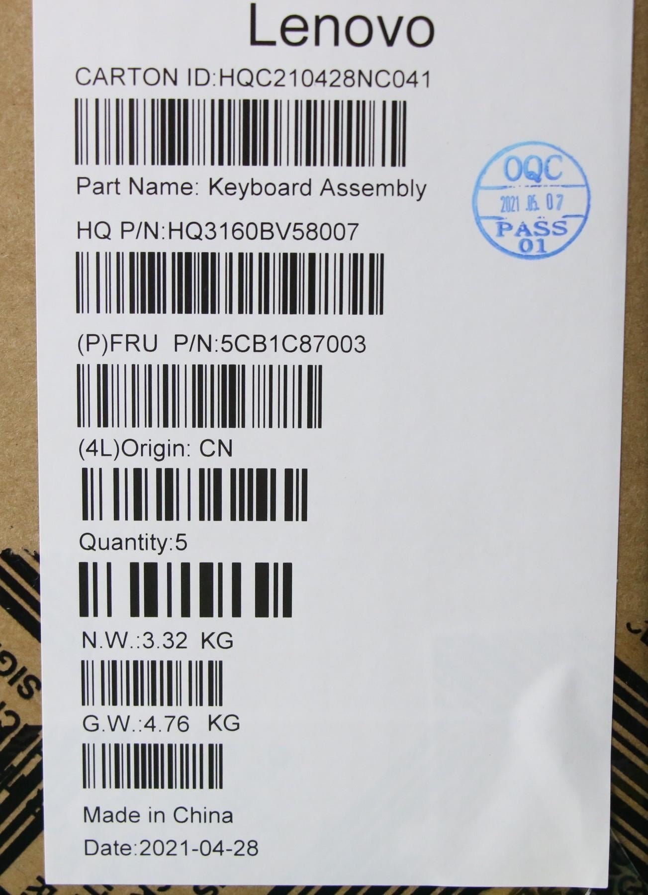 Lenovo IdeaPad 5 16IHU6 Palmrest Touchpad Cover Keyboard Nordic 5CB1C87003