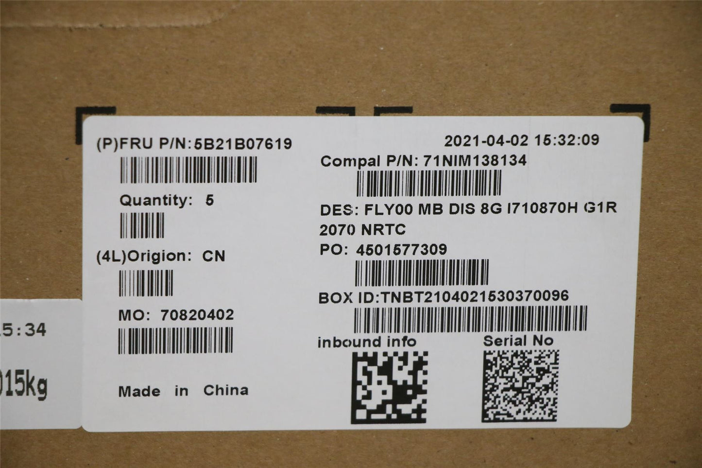 Lenovo 7 15IMHg05 Motherboard Mainboard DIS inteli710870H 5B21B07619