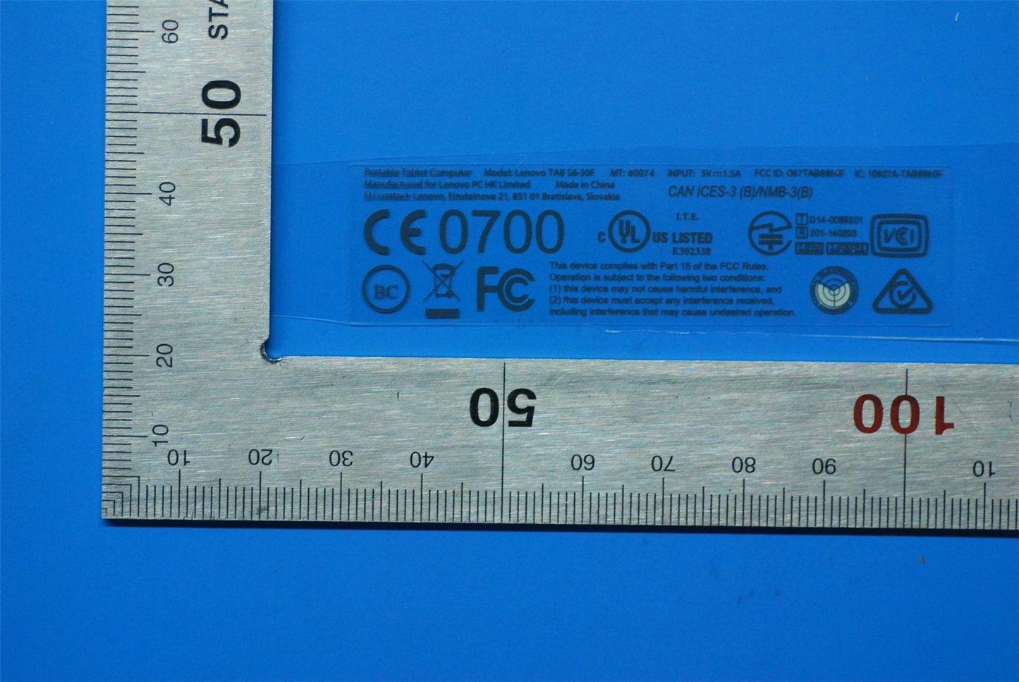 Lenovo S8-50 Rating label-F WE&*1123842200 CS 5L19A6N420