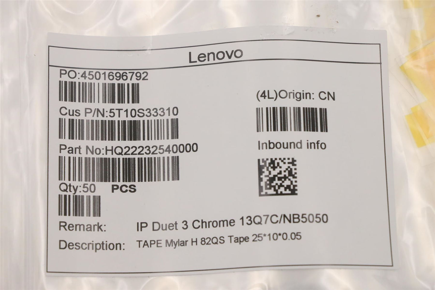 Lenovo TAPE Mylar H 82QS Tape 25*10*0.05 5T10S33310