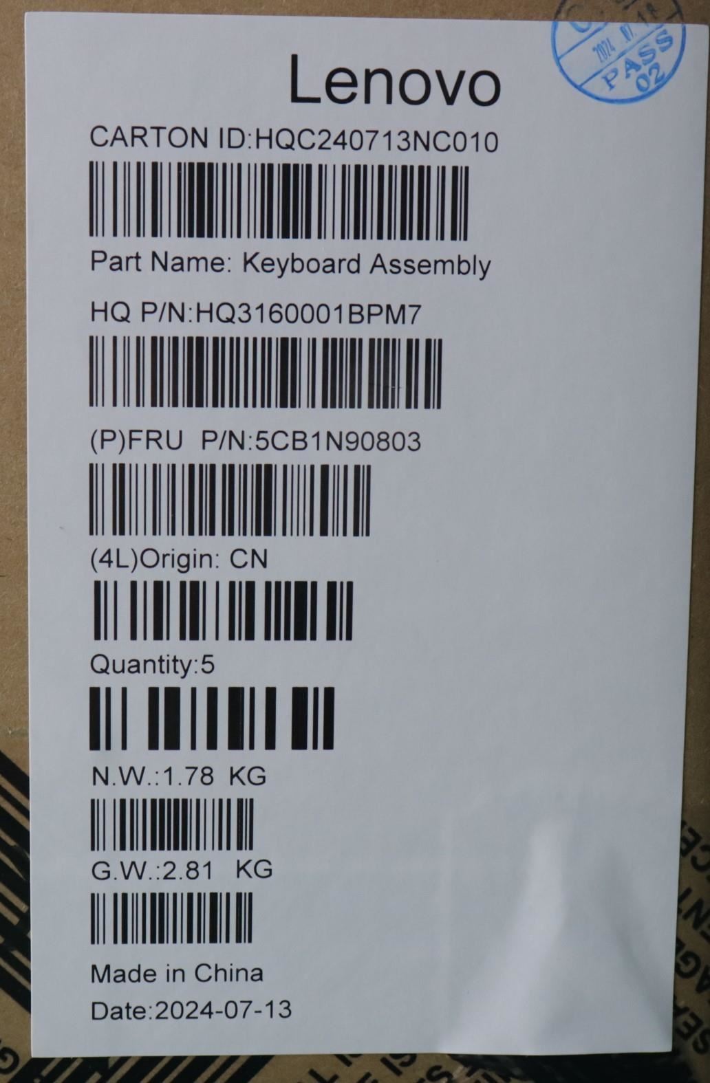 Lenovo Upper Case ASM SWS H 83E3 LG PST 5CB1N90803