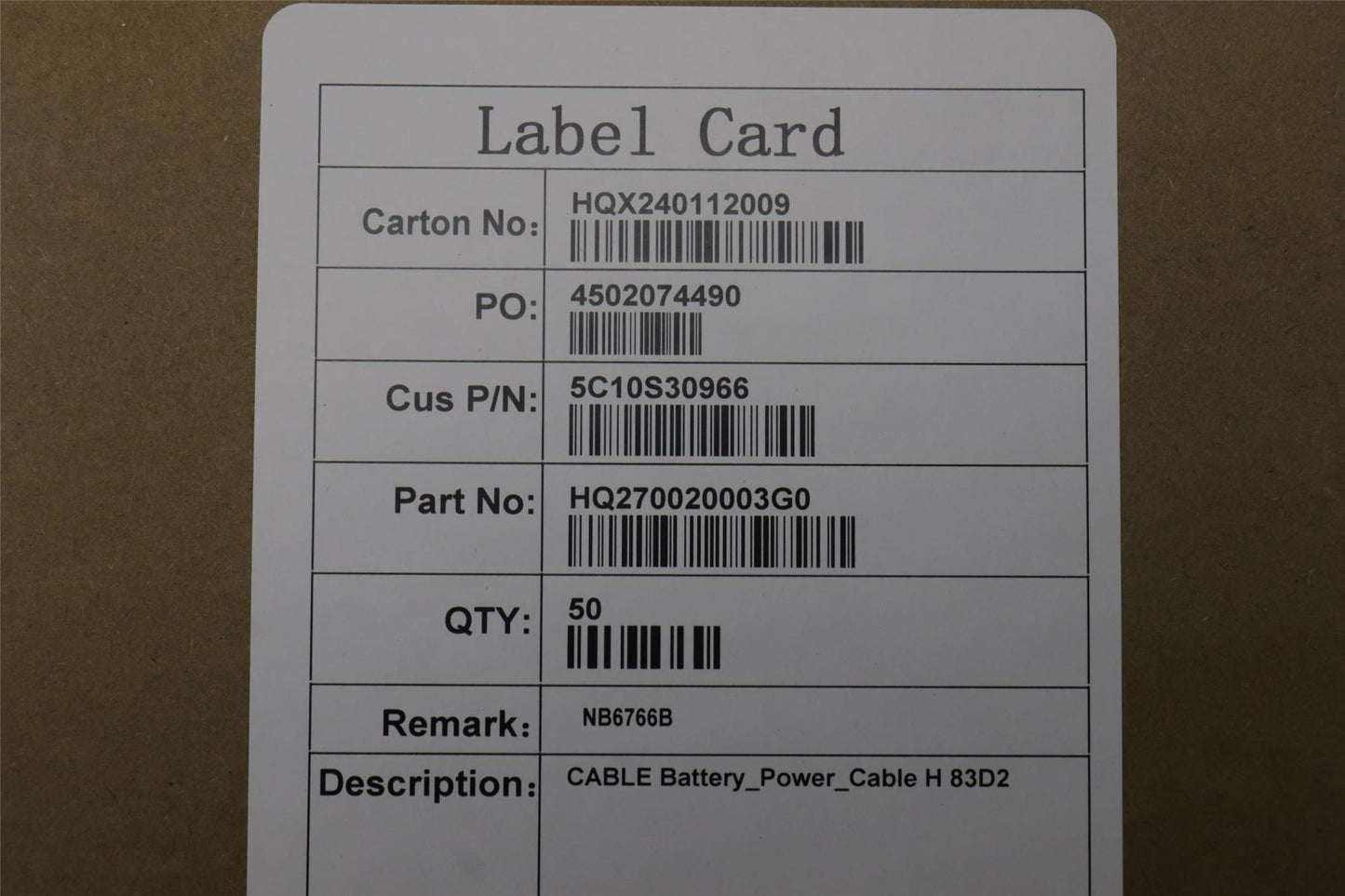 Lenovo CABLE Battery_Power_Cable H 83D2 5C10S30966