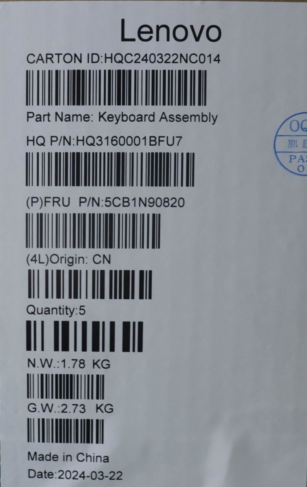 Lenovo Upper Case ASM BEL H 83D3 ARGY 5CB1N90820