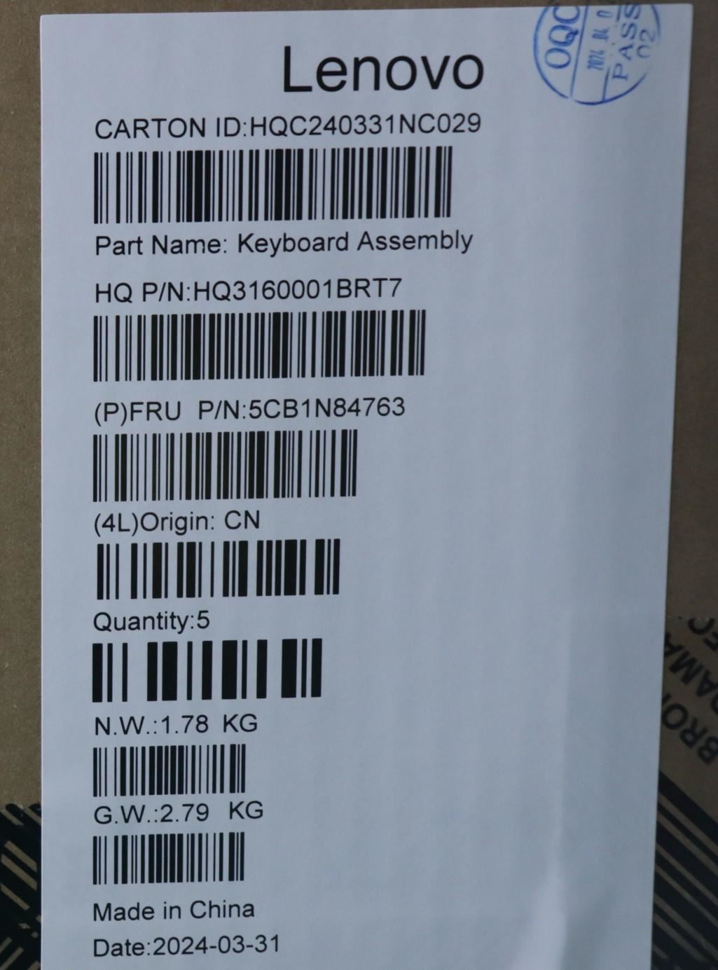 Lenovo Upper Case ASM EURO ENG H 83E3 TT 5CB1N84763